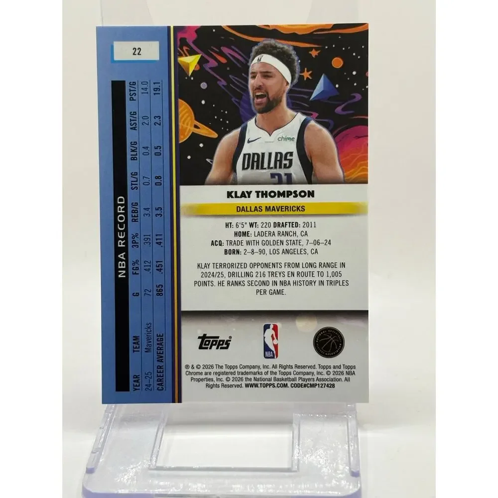 2025-26 Topps Cosmic Chrome KLAY THOMPSON Gold Interstellar Refractor 14/50 SP - Picture 2 of 2
